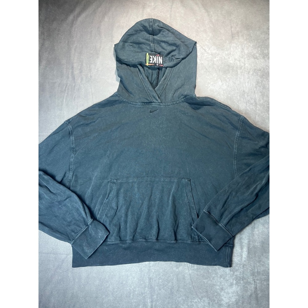Nike Hoodie Women Small Black Washed Oversized Swoosh Pullover Streetwear